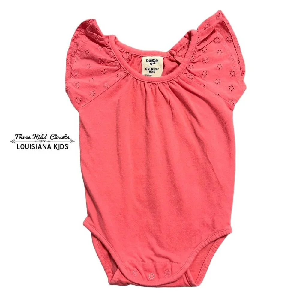 OshKosh 6m Coral Eyelet Flutter Sleeve Bodysuit Onesie